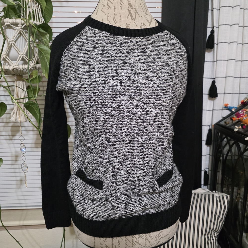 St. John Black and Gray Crew Neck Sweater